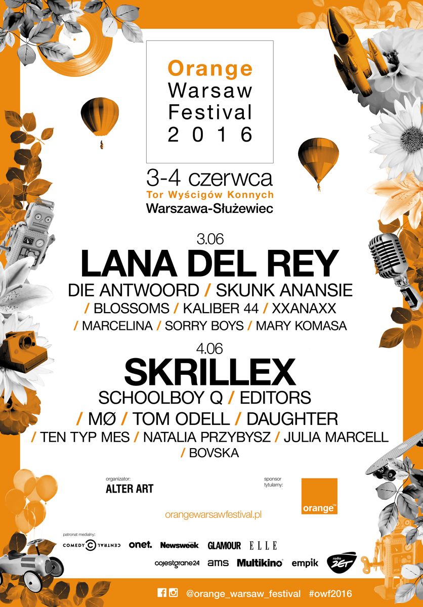 2016 line-up: Lana Del Rey, Skrillex, Die Antwoord, Editors, Tom Odell i inni