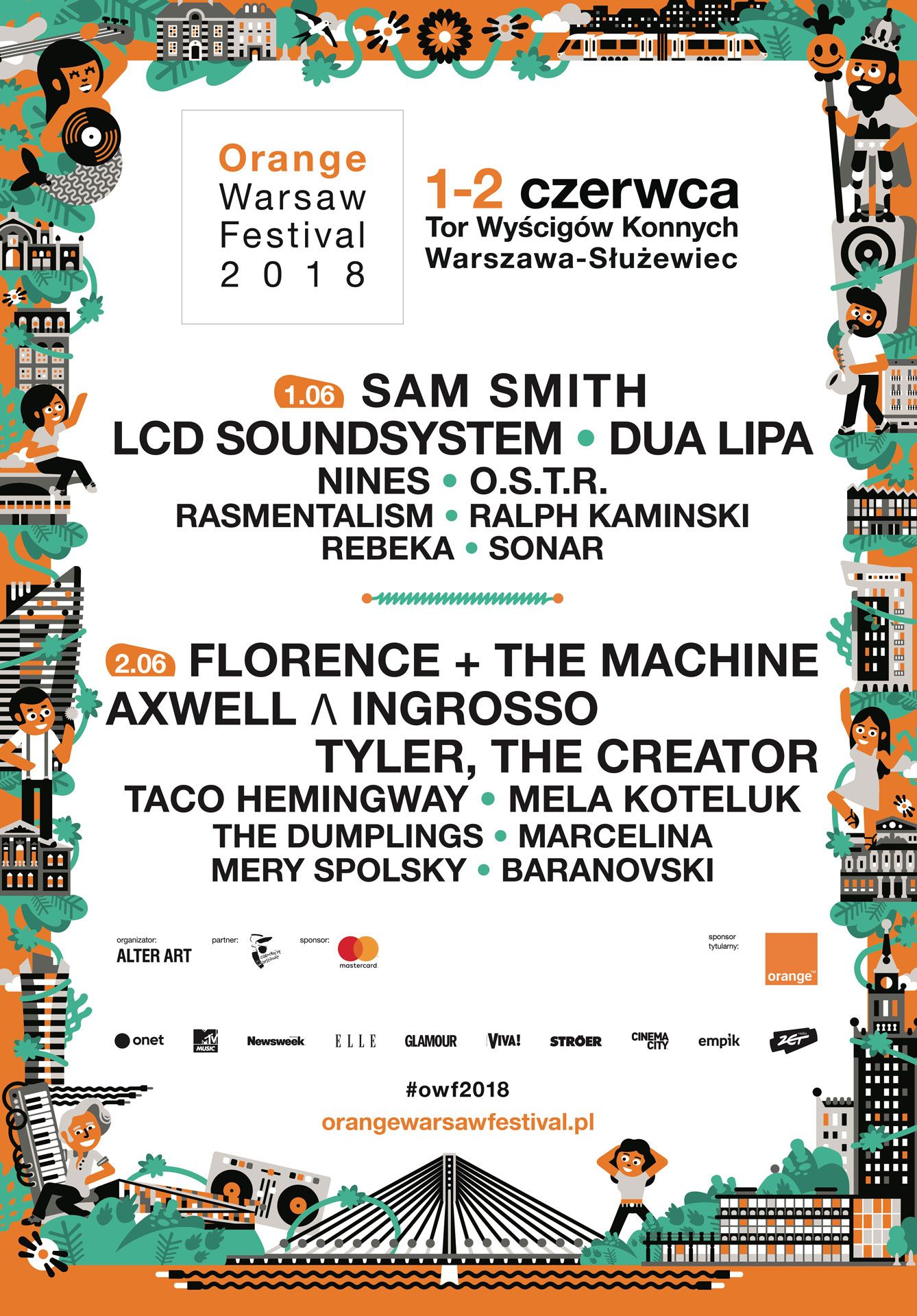 2018 line-up: Sam Smith, Florence and the Machine, LCD Soundsystem, Dua Lipa, Tyler, The Creator, Taco Hemingway i inni